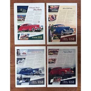 3 Vintage Print Ads 1939 Nash Motors Red Blue Sedans